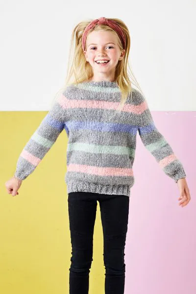 Hovedbilde 899123 Isabella Stripet barnegenser Permin mønster