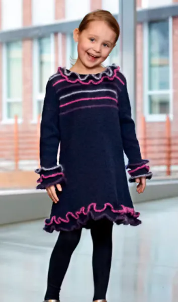 Hovedbilde Gratis oppskrift kjole med volanger barn Rauma garn*